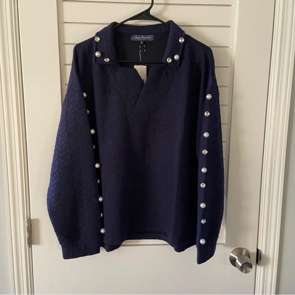 Simply Southern Winter Jewelled Quilted Top New with Tags Blue - Picture 1 of 6